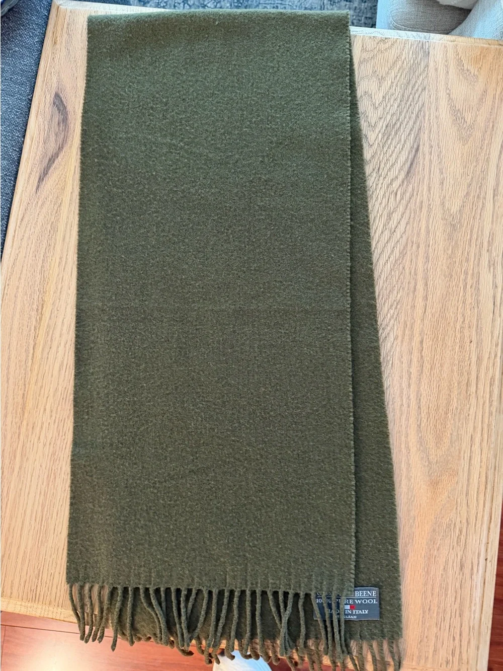 Geoffrey Beene Olive Green Solid Wool Fringe Woven Rectangle Scarf Women